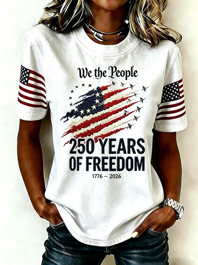 Retro Distressed Patriotic Flag Star Jet Print USA Flag Sleeve Patch Crew Neck Casual Tee