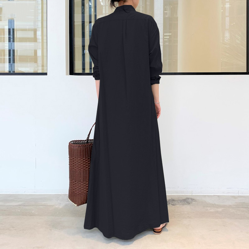 (S-5XL) Insert pocket, straight loose casual cotton dress