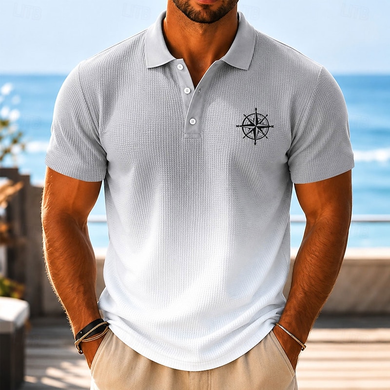 Men's Ombre Waffle Polo Shirt - 3D Print Breathable Mesh