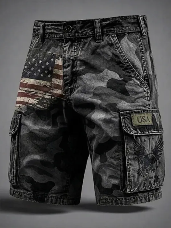 Men's Vintage Distressed Flag Cargo Shorts