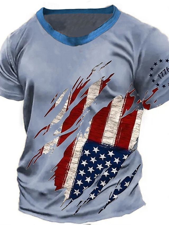 4th of July 2026 250th Memorial Day Patriotic Patriot 3D Print US Flag Crew Neck Short Sleeve T-Shirt Casual Daily Street