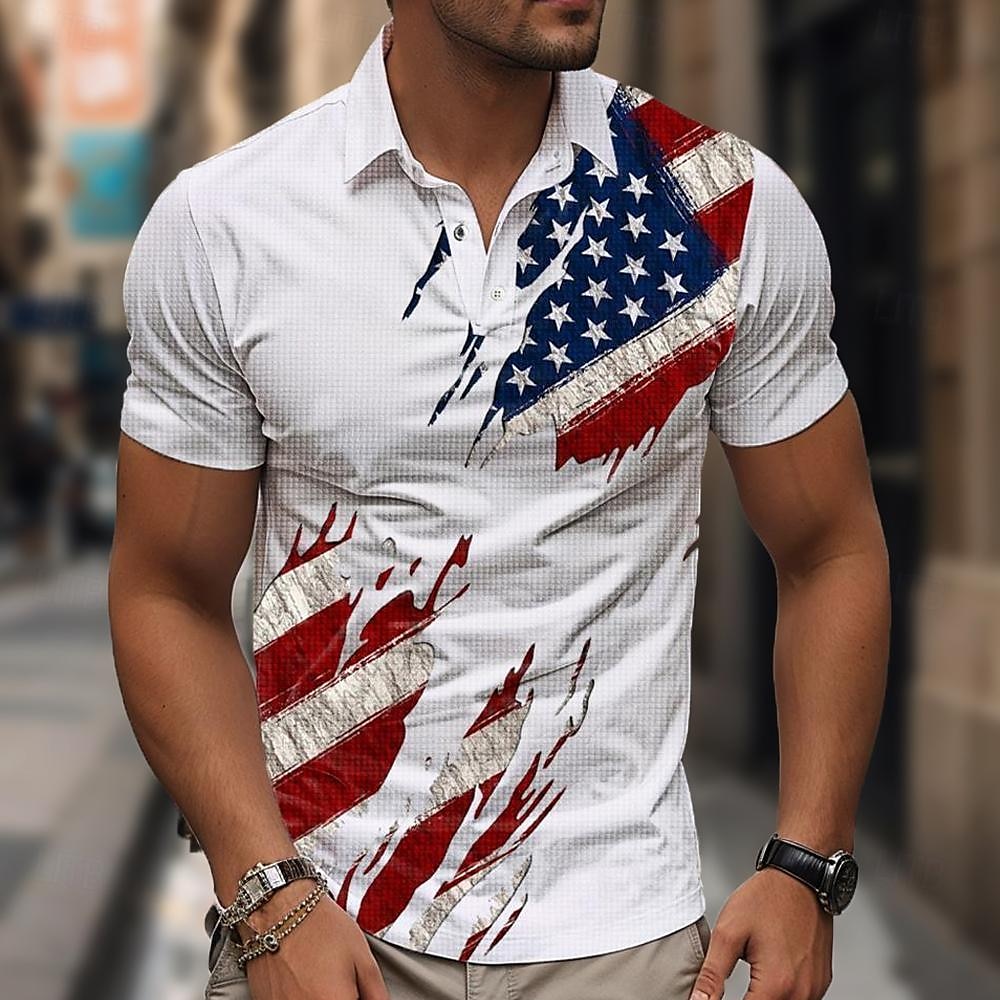 Distressed USA Flag Patriotic Men's Polo Shirt | Vintage American Flag Casual Golf Polo