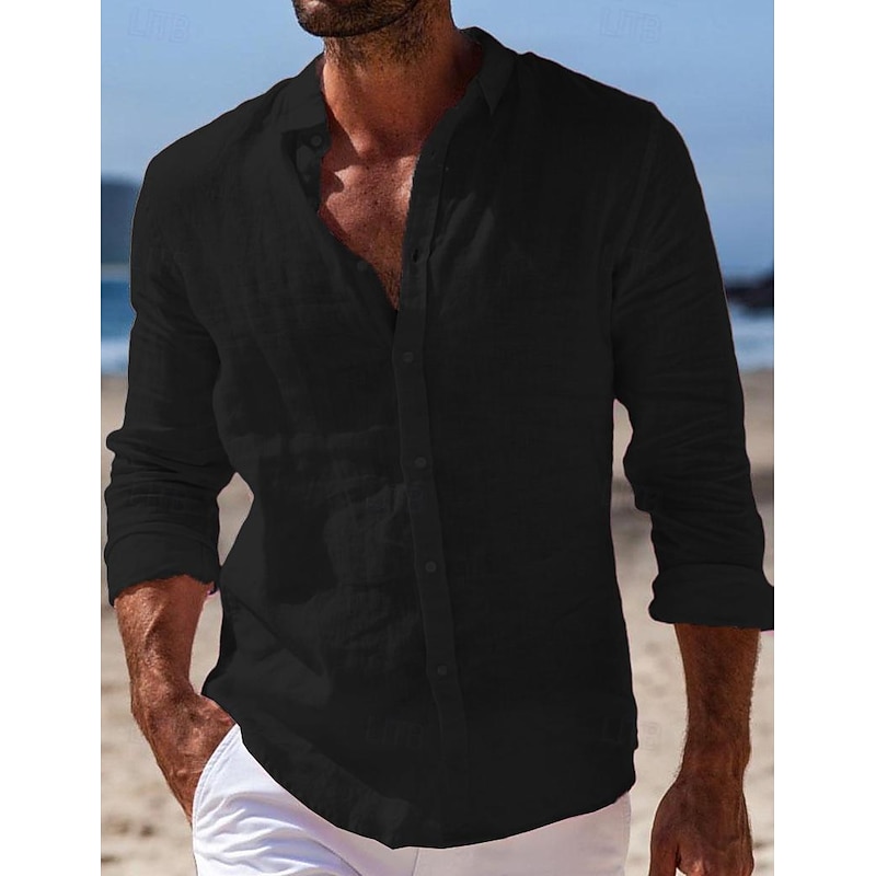 Men's Linen Button-Up Shirt - Summer Beach Casual Shirt