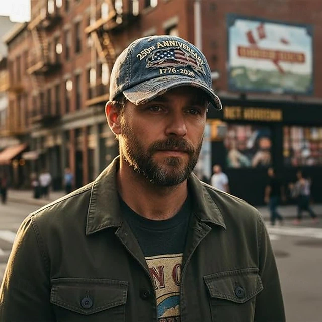 Men's USA 250th Anniversary Distressed Denim Baseball Cap | Embroidered US Flag Patriotic Trucker Hat