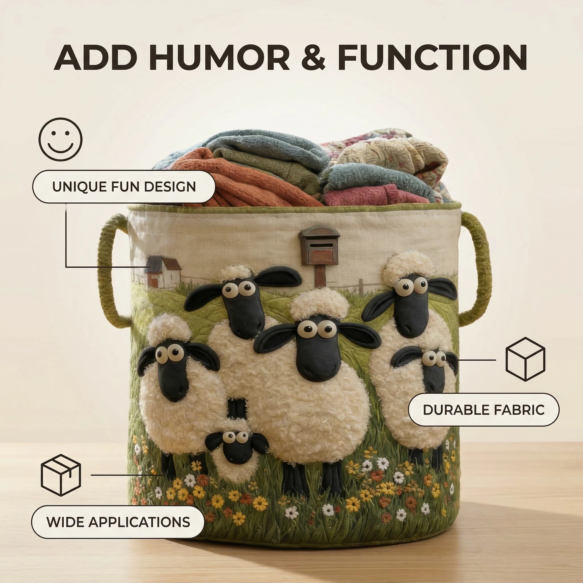 Sheep Heaven Quilted Laundry Basket