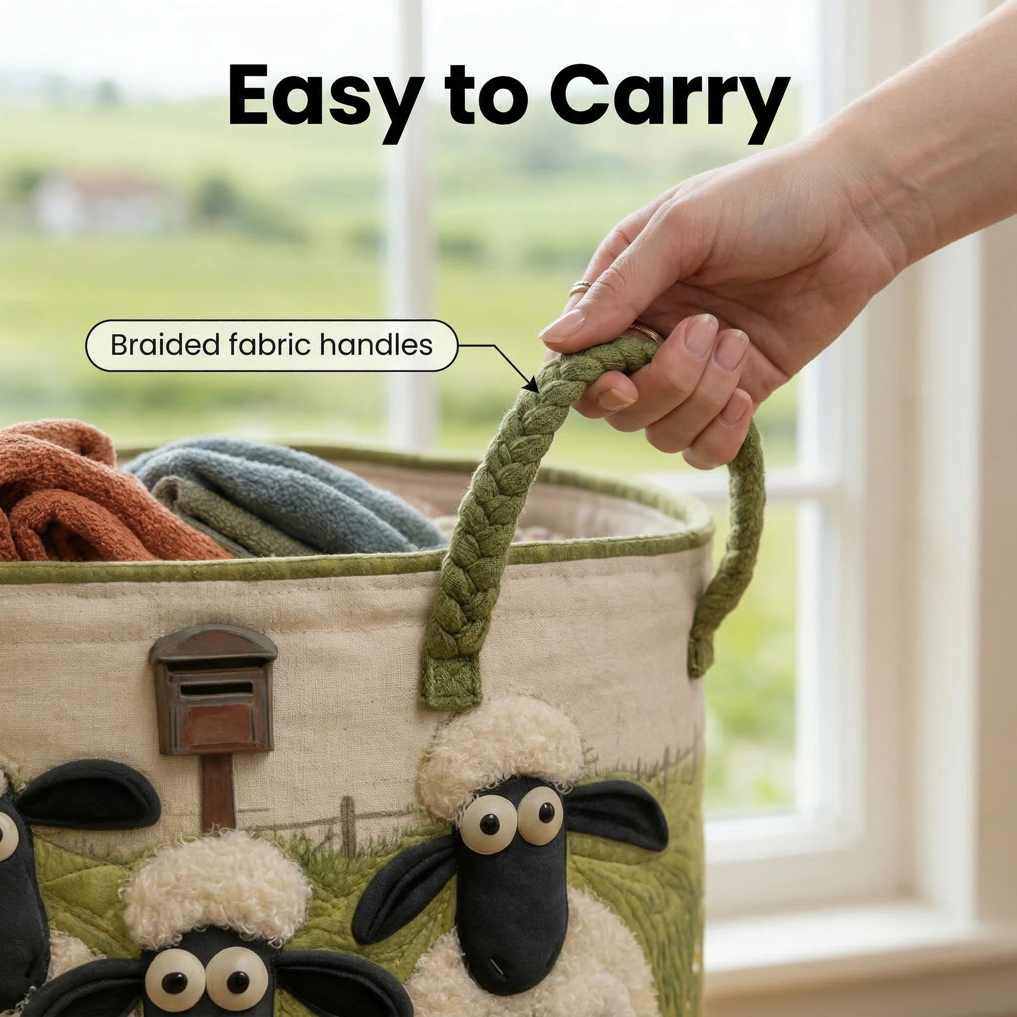 Sheep Heaven Quilted Laundry Basket