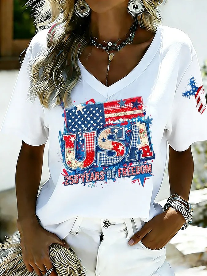 Women's USA 250th Anniversary "Years of Freedom" V-Neck T-Shirt