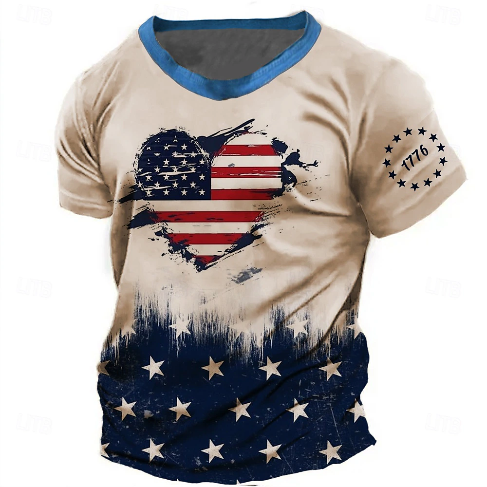4th of July 2026 250th Memorial Day Patriotic Patriot 3D Print US Flag Crew Neck Short Sleeve T-Shirt Casual Daily Street