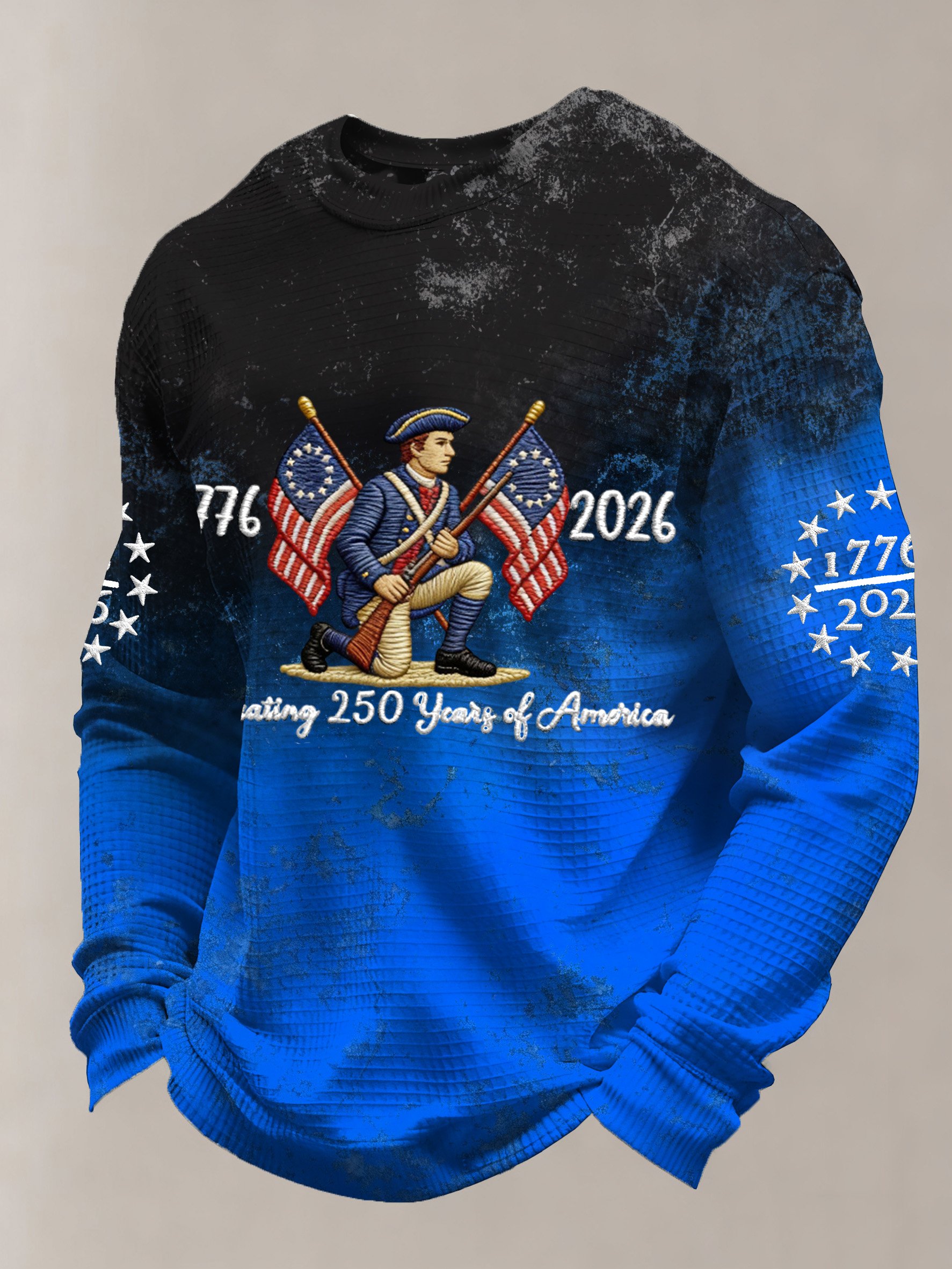 Men’s USA 250th Anniversary Waffle Knit Sweatshirt – 1776-2026 Patriotic Embroidered Pullover
