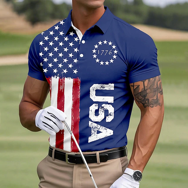 Men's 1776 USA Flag Golf Polo | Distressed Patriotic Performance Shirt for American Golfers