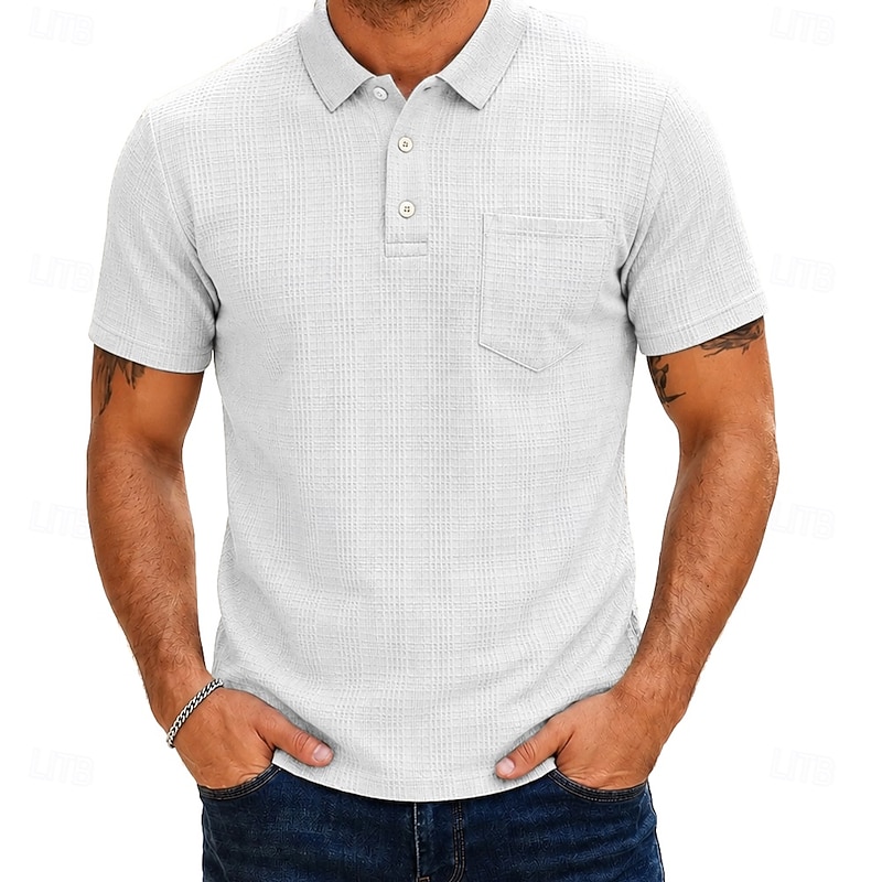 Men's Linen Polo Shirt - Classic Vacation Short Sleeve