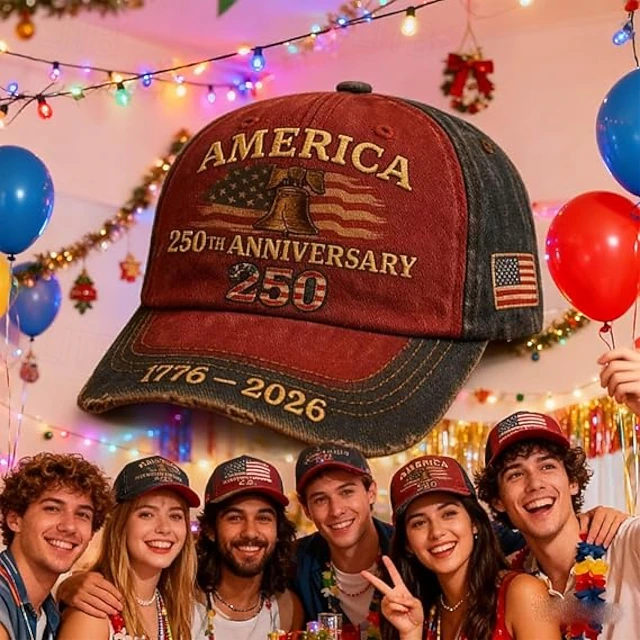 Men's USA 250th Anniversary Distressed Baseball Cap | Embroidered Liberty Bell Patriotic Trucker Hat