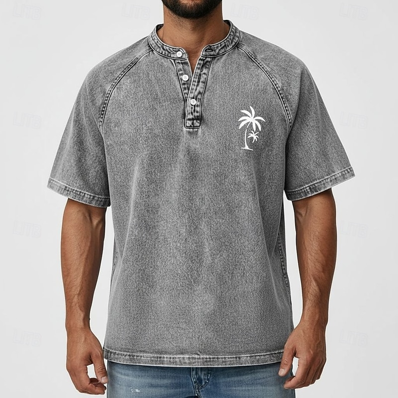 SoftFade Men's Coconut Tree T-Shirt - Acid Wash Vintage Tee