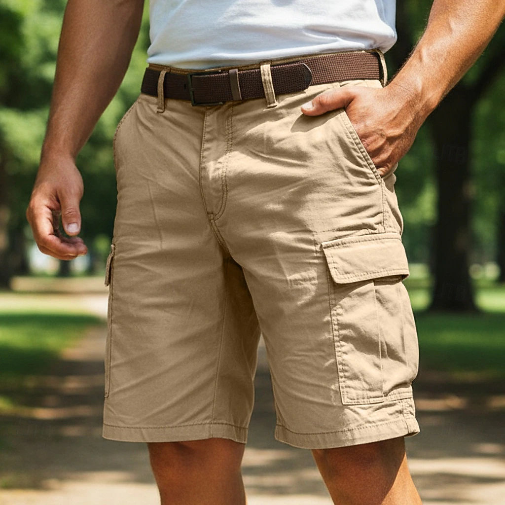 Solid Color Utility Cargo Shorts for Men, Relax Fit Lightweight Breathable Hiking Travel Casual Bottoms