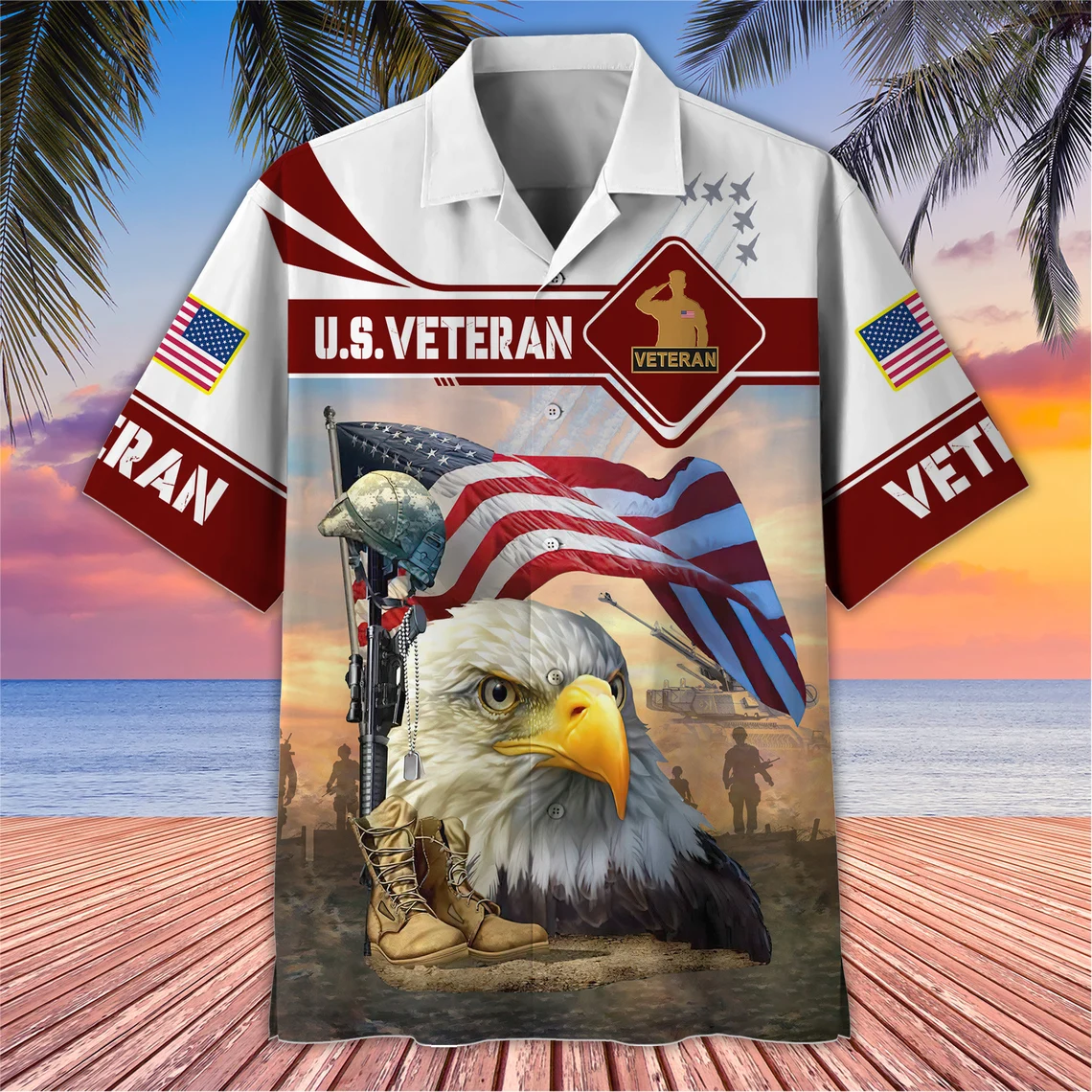 Men's U.S. Veteran Patriotic American Flag Bald Eagle Military Golf Polo Shirt-Multiple Color Options