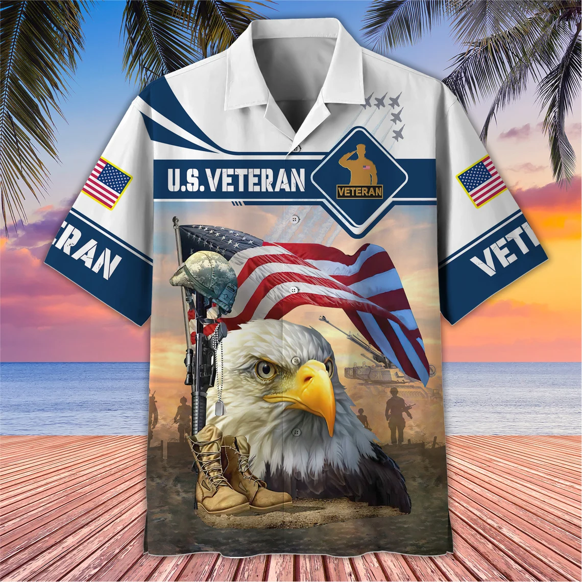 Men's U.S. Veteran Patriotic American Flag Bald Eagle Military Golf Polo Shirt-Multiple Color Options