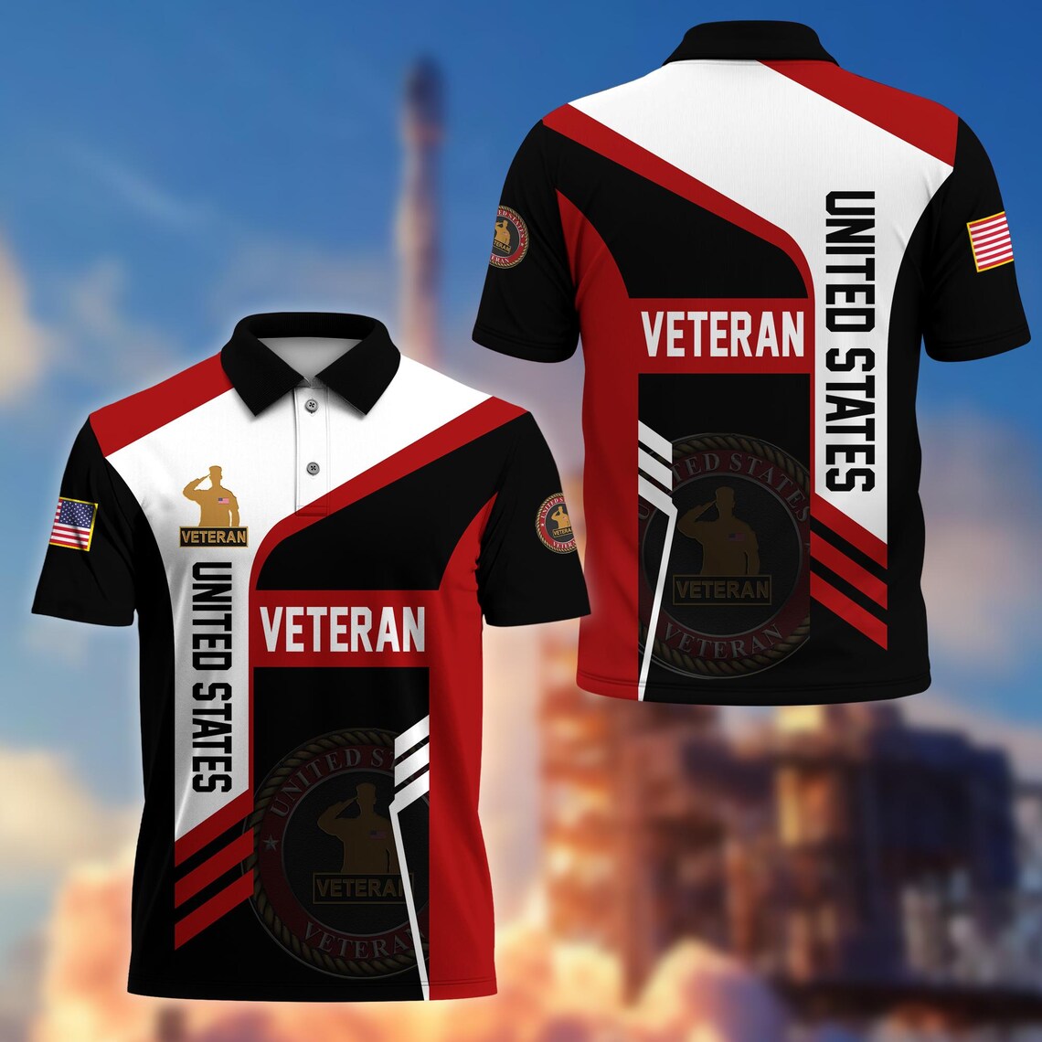 Men's Patriotic United States Veteran Commemorative Golf Polo Shirt-Multiple Color Options