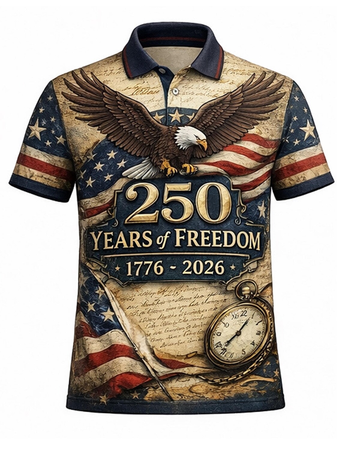 [Copy]250th Anniversary USA Polo Shirt, Patriotic American Flag Eagle Golf Shirt