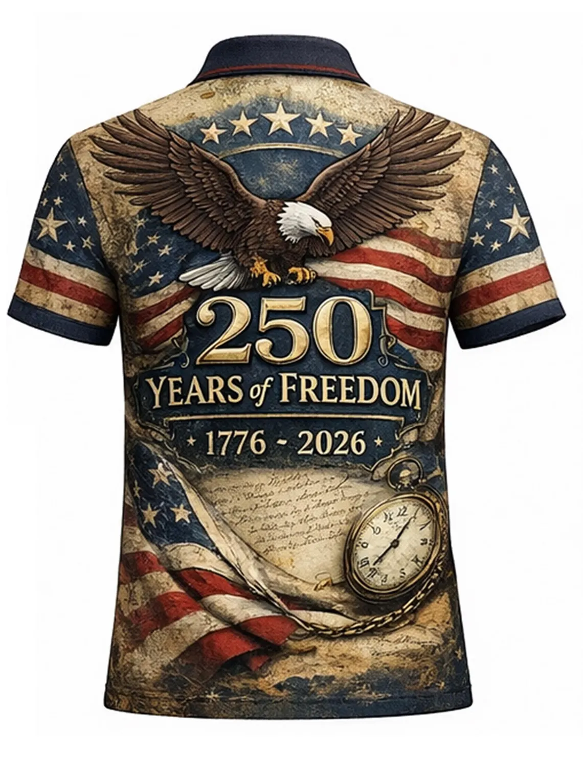 [Copy]250th Anniversary USA Polo Shirt, Patriotic American Flag Eagle Golf Shirt
