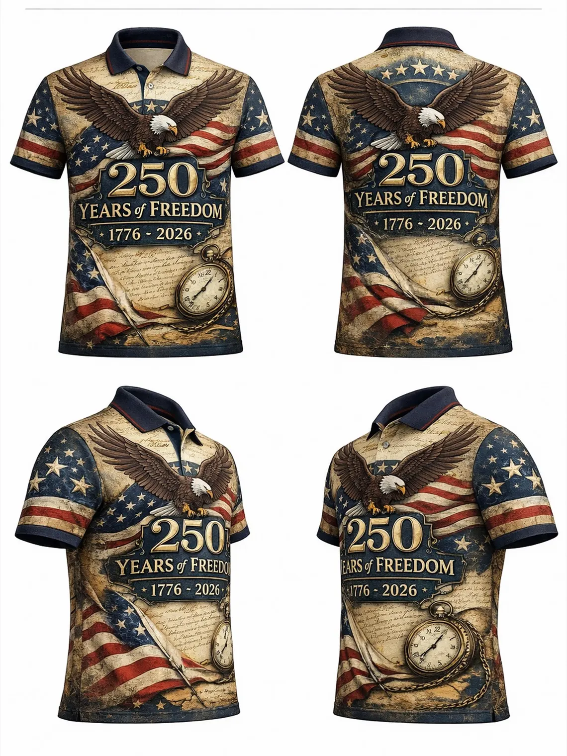 [Copy]250th Anniversary USA Polo Shirt, Patriotic American Flag Eagle Golf Shirt