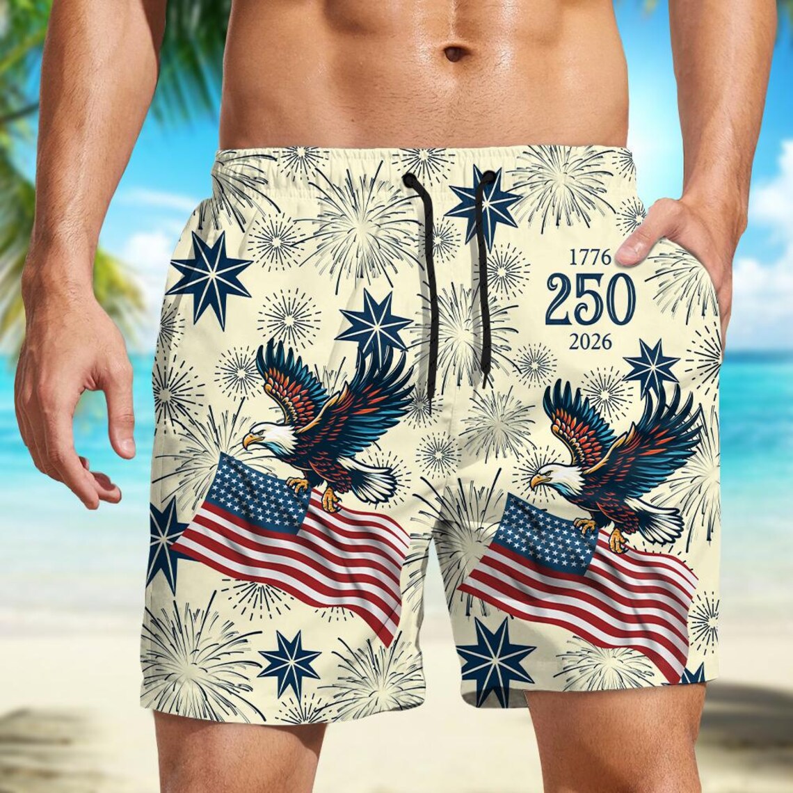 USA 250th Anniversary Eagle Fireworks Men's Swim Trunks