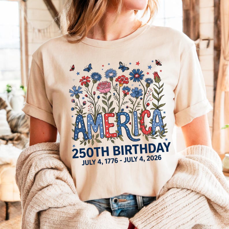 Flower USA Shirt - 250th Anniversary T-Shirt - 4th of July Patriotic Gift