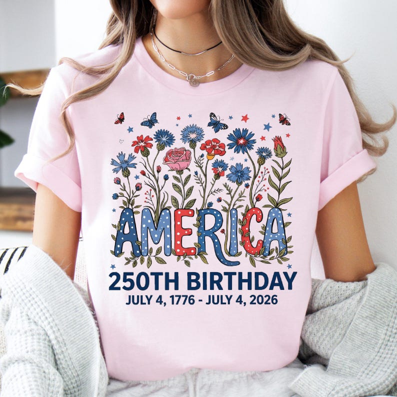 Flower USA Shirt - 250th Anniversary T-Shirt - 4th of July Patriotic Gift