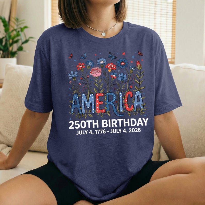 Flower USA Shirt - 250th Anniversary T-Shirt - 4th of July Patriotic Gift