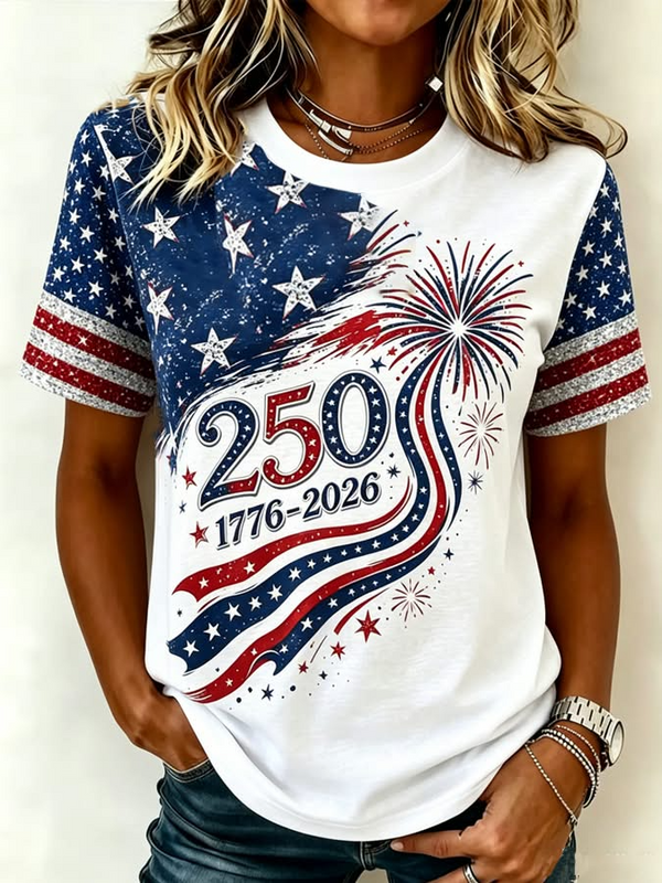 Vintage Distressed Patriotic Celebration Fireworks Printed Raglan Sleeve Women T-Shirt