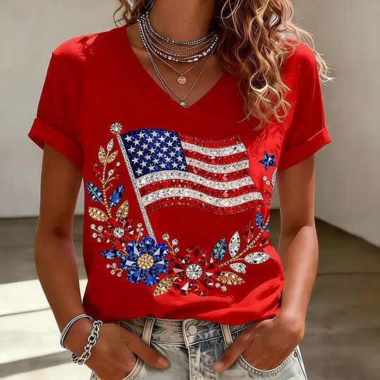 Women's 250 Years Of Freedom Flower Art Print T-shirt B