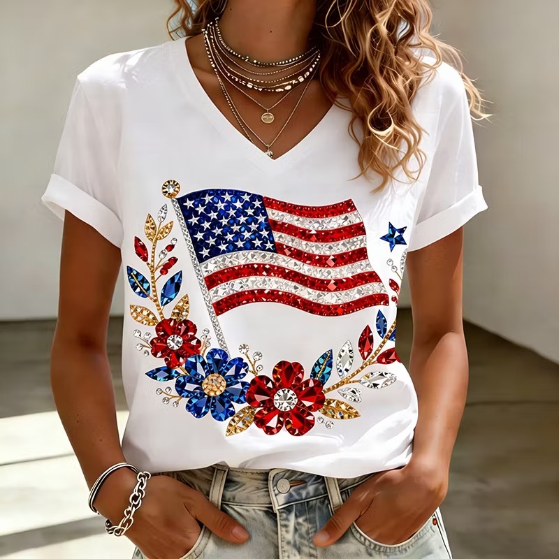 Women's 250 Years Of Freedom Flower Art Print T-shirt B