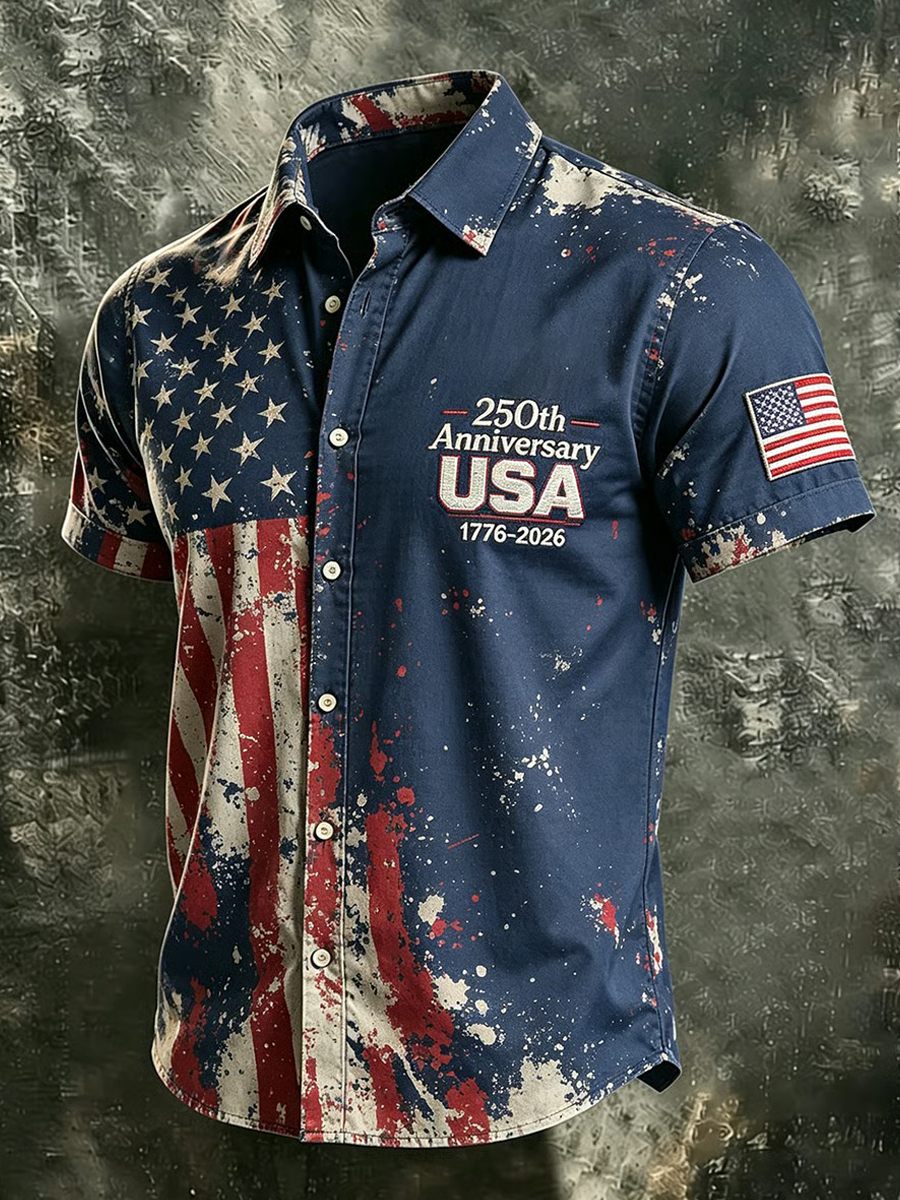 Men'S 250Th Anniversary Celebration Commemorative Printed Short Sleeve Shirt