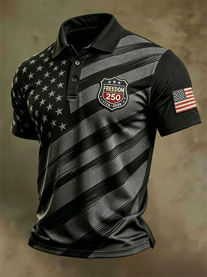Men'S American Flag Print Casual Polo Shirt