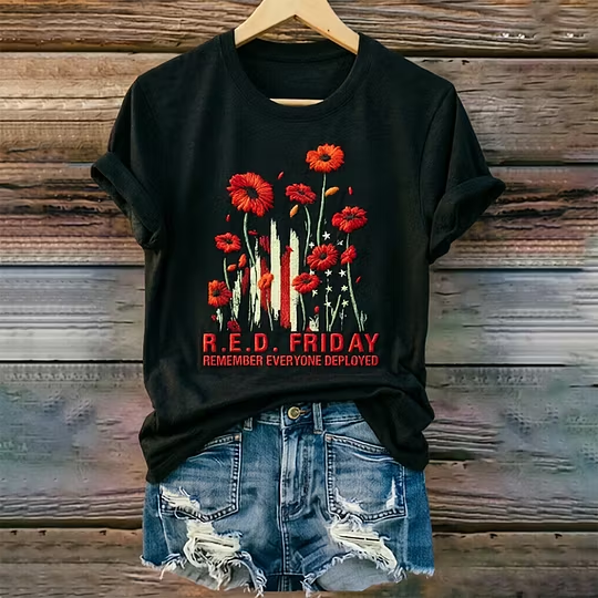Women R.E.D. Friday Poppy Flag Graphic Tee
