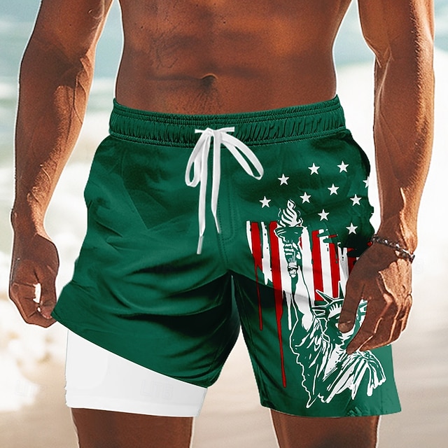 Independence Day Men's 4th of July U.S. 250th Anniversary US Flag Patriotic Lined Shorts 2 in 1 Board Shorts