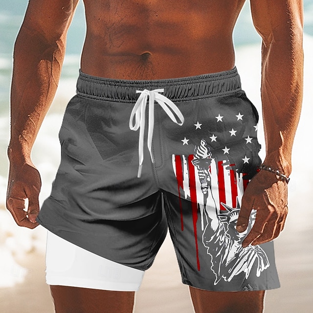 Independence Day Men's 4th of July U.S. 250th Anniversary US Flag Patriotic Lined Shorts 2 in 1 Board Shorts