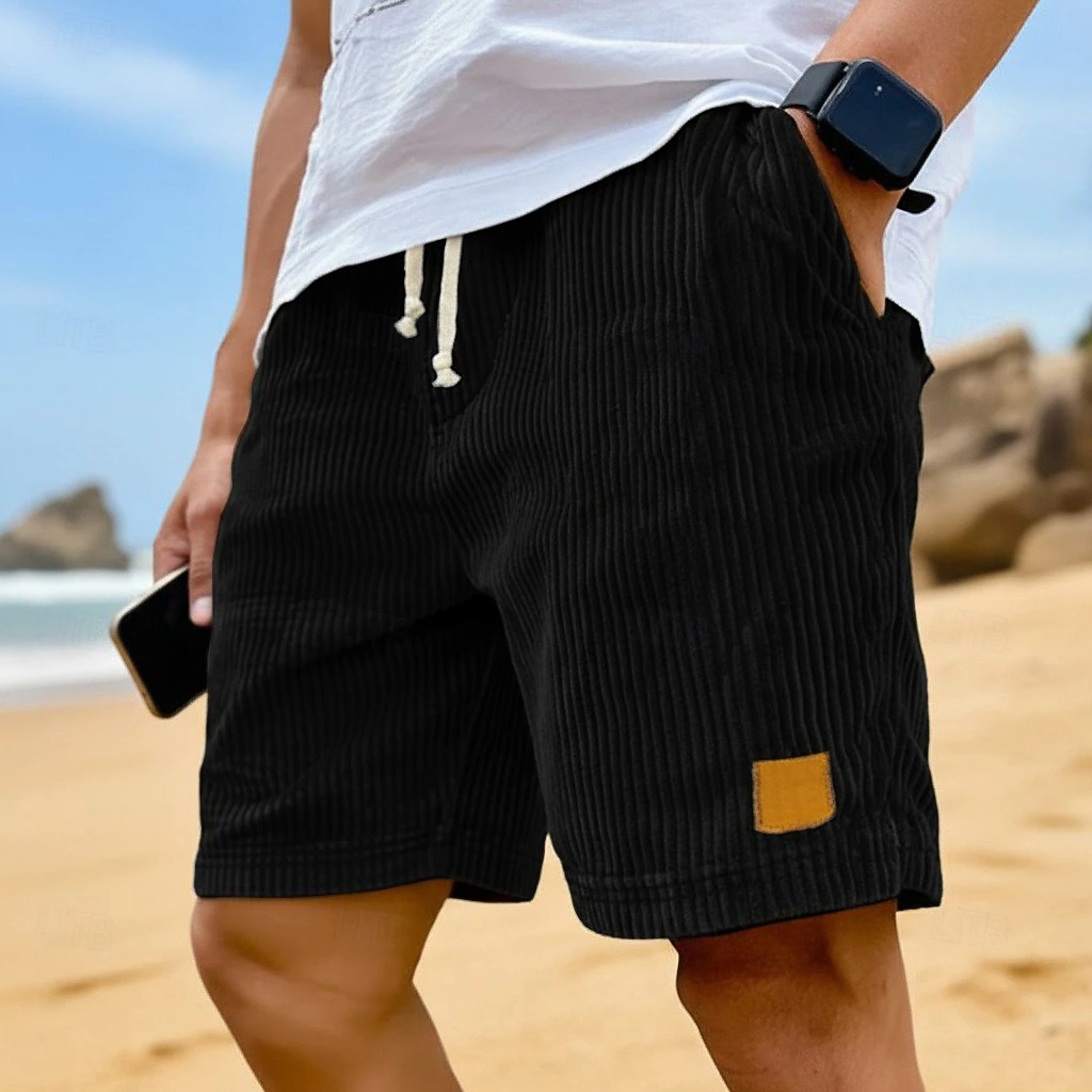 Men Elastic Waist Linen Casual Beach Shorts Loose Knee Length Bermuda Shorts