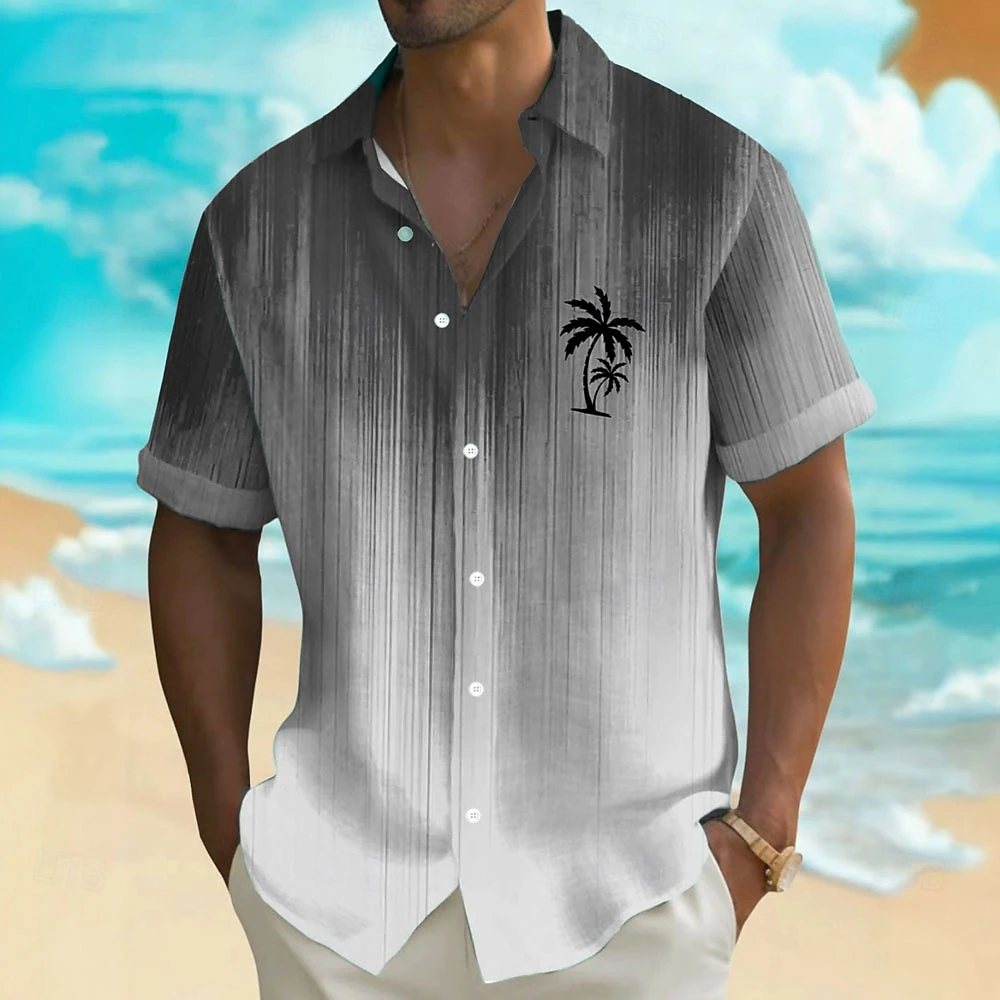Minimal Palm Tree Print Gradient Summer Camp Shirt