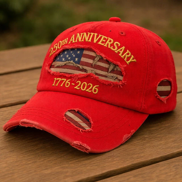 Men's USA 250th Anniversary Distressed Denim Baseball Cap | Embroidered US Flag Patriotic Trucker Hat