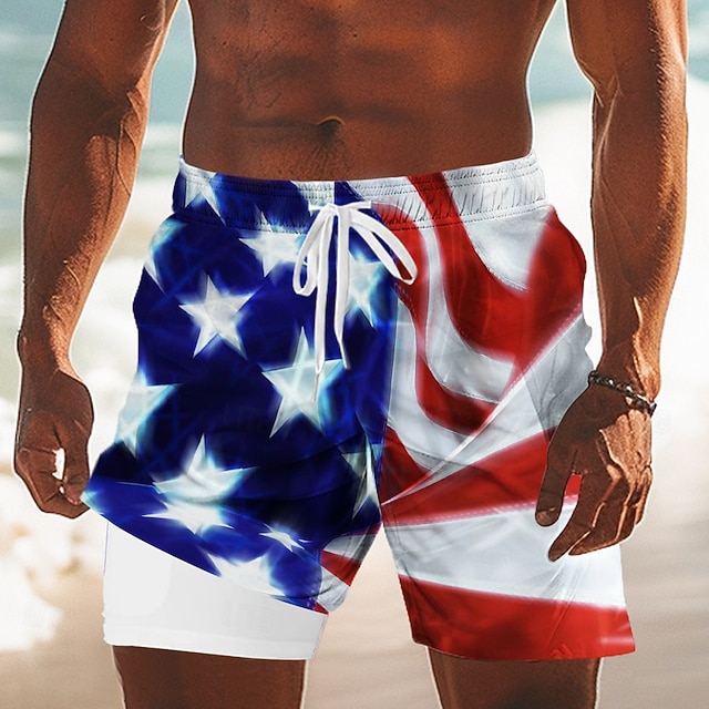Independence Day Men's 4th of July U.S. 250th Anniversary US Flag Patriotic Lined Shorts 2 in 1 Board Shorts