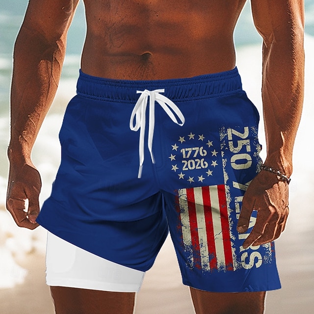  Men's 4th of July U.S. 250th Anniversary US Flag 1776 Lined Shorts
