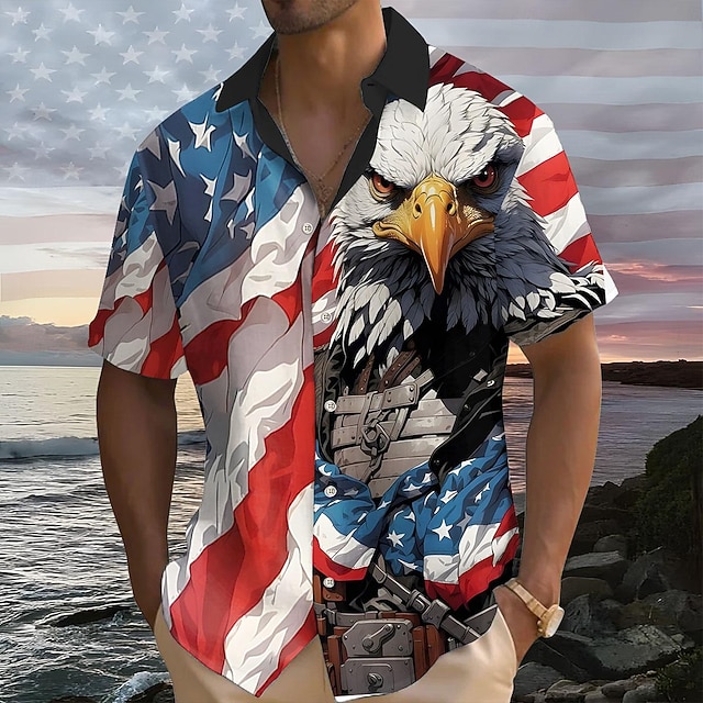USA Flag Armored Bald Eagle Patriotic Hawaiian Shirt | American Eagle Button-Down Beach Shirt