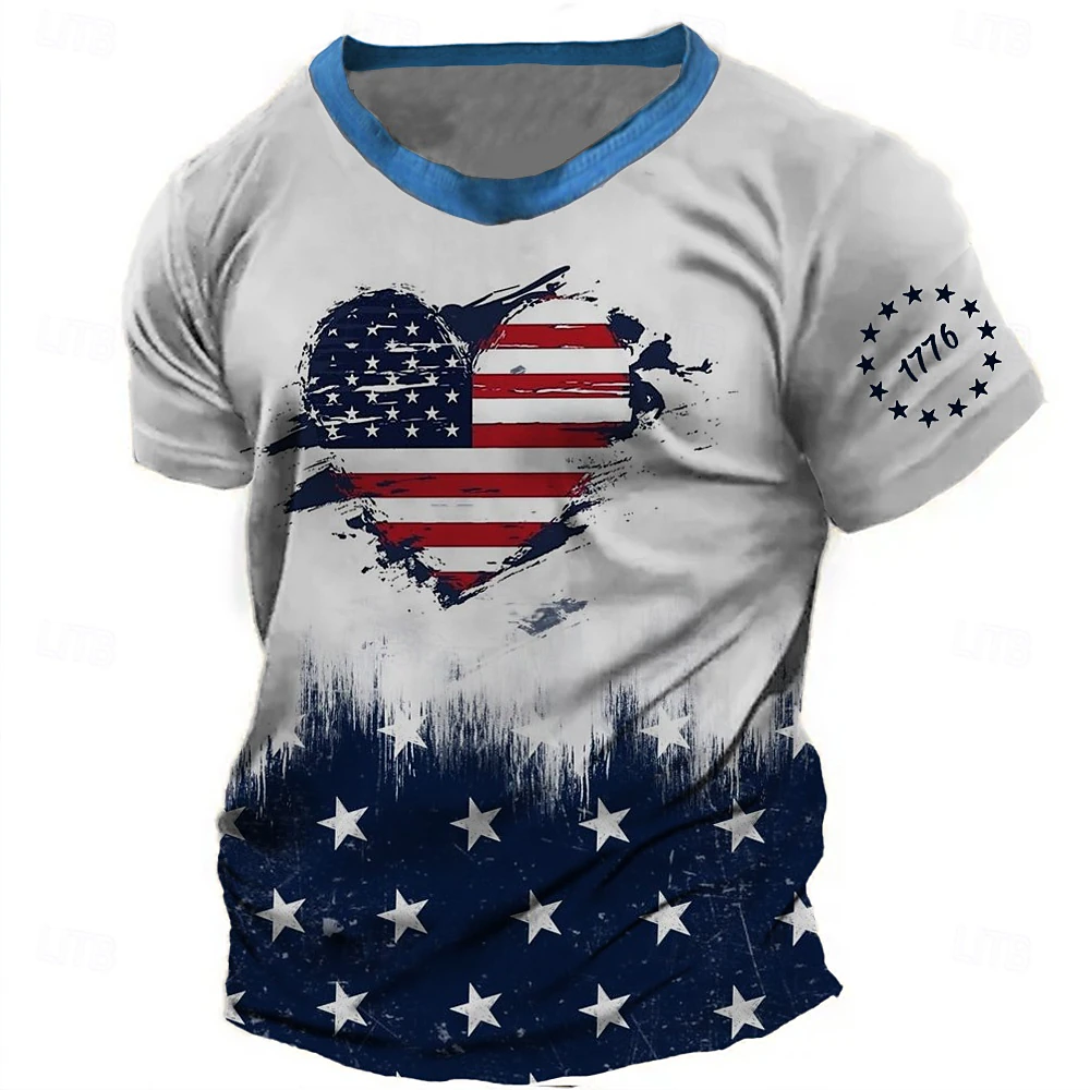 4th of July 2026 250th Memorial Day Patriotic Patriot 3D Print US Flag Crew Neck Short Sleeve T-Shirt Casual Daily Street