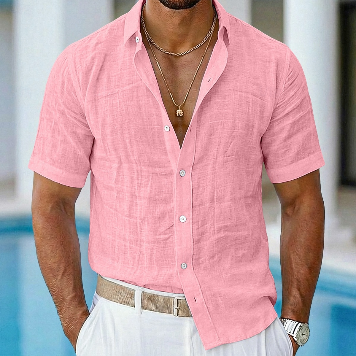 Mens Classic Collar Wrinkle Resistant Casual Beach Button Up Shirt