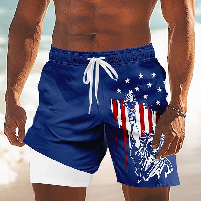 Independence Day Men's 4th of July U.S. 250th Anniversary US Flag Patriotic Lined Shorts 2 in 1 Board Shorts