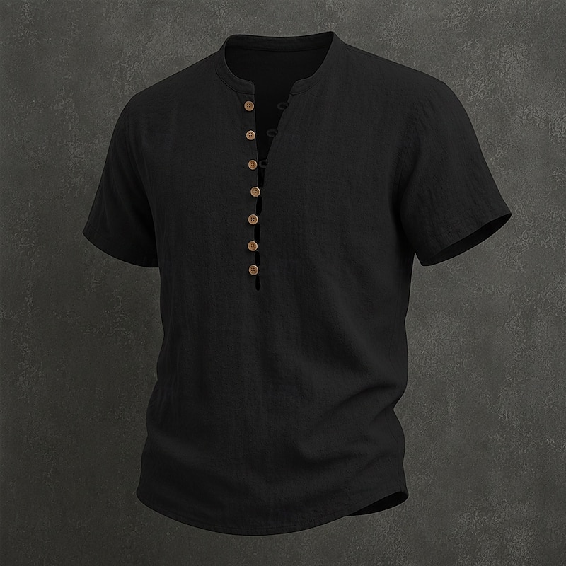 Men's Linen Popover Shirt - Casual Summer Button-Up
