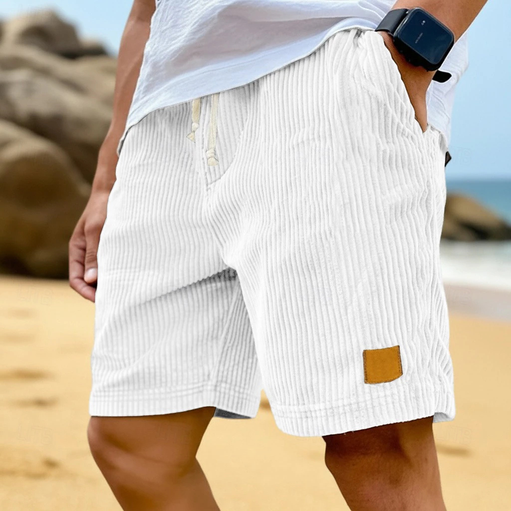 Men Elastic Waist Linen Casual Beach Shorts Loose Knee Length Bermuda Shorts