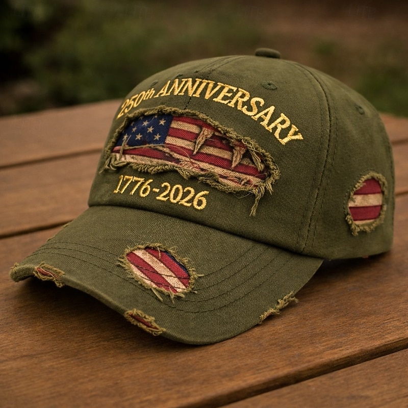 Frayed US Flag Embroidery 250 Years Anniversary Casual Baseball Hat