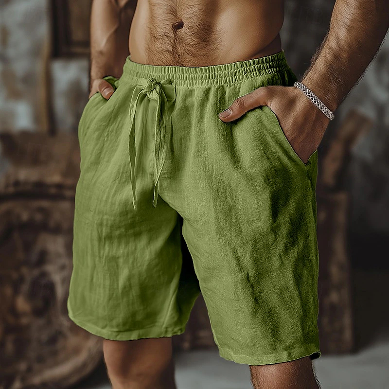 Elastic Waist Drawstring Linen Knee Shorts, Solid Color Daily Home Casual Outdoor Holiday Shorts