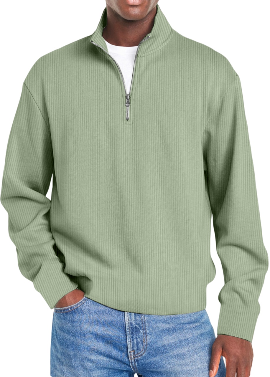 Men's Quarter-Zip Ribbed Knit Pullover – Casual Stand Collar Long Sleeve Sweater